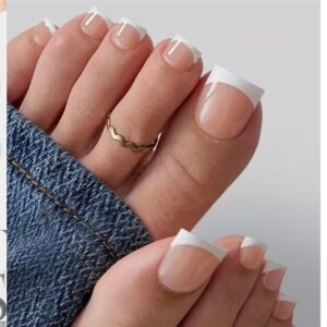 Soft Gel Press-On Toe Nails (White-on-Brown)