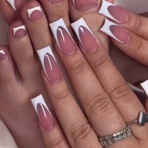 Soft Gel Press-On Nails (White tips-on-baby pink)