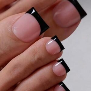 Soft Gel Press-On Toe Nails (Black tips-on-Baby Pink)
