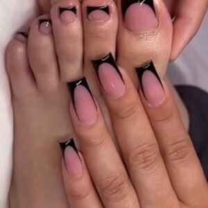 Soft Gel Press-On Nails (Black tips-on-baby pink)